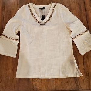 NWT BELLDINI Cream Colored Shell & Bead Top